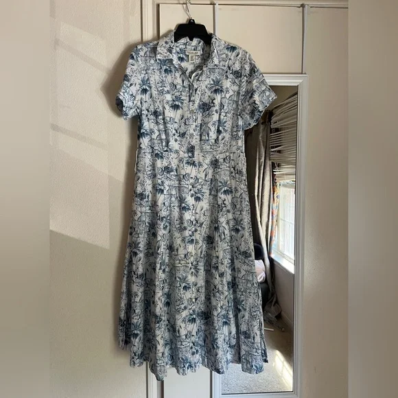 Zara Blue and White Floral Midi Dress